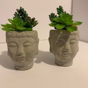 Gray Buddha Head with Succulents